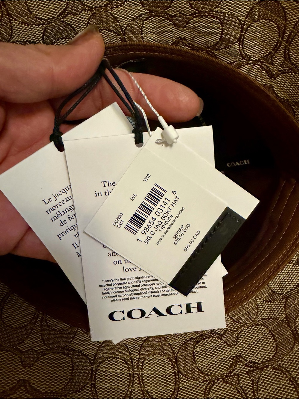 Coach Signature Jacquard Bucket Hat - Khaki/Brown - Picture 8 of 8
